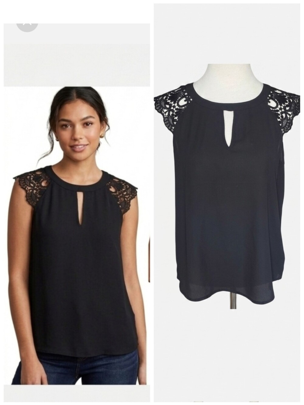 Express Elegant Black Lace Sleeve Blouse Low Open Back Women's Size Medium